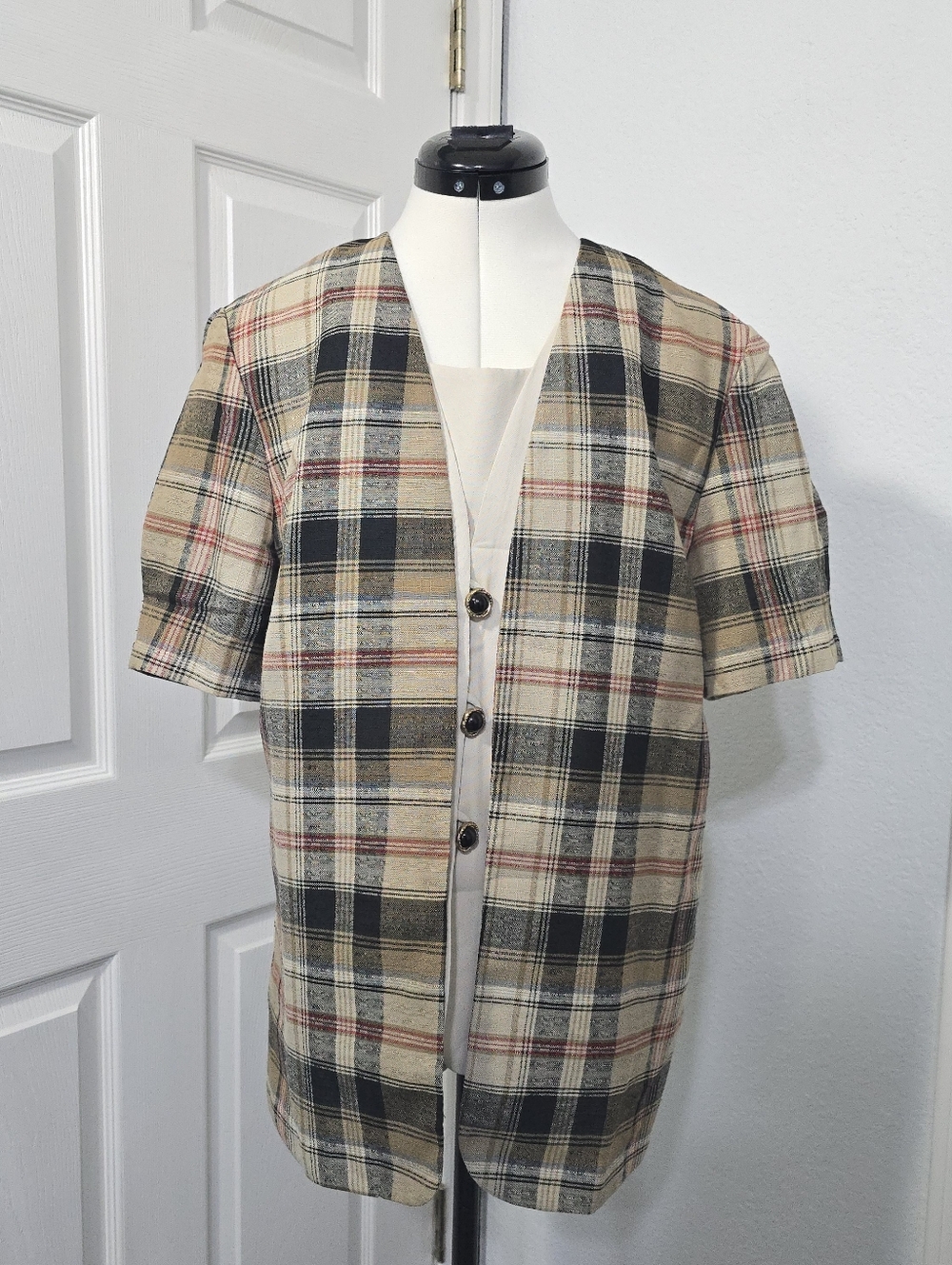 VTG Good Times Plaid Short Sleeve Button Front Shirt Jacket SIze 10P USA Made